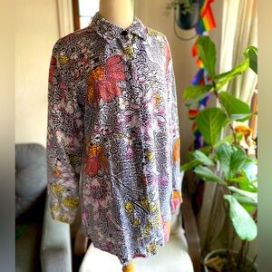 Vintage Joseph A 100% Linen long sleeve button down floral print women’s blouse